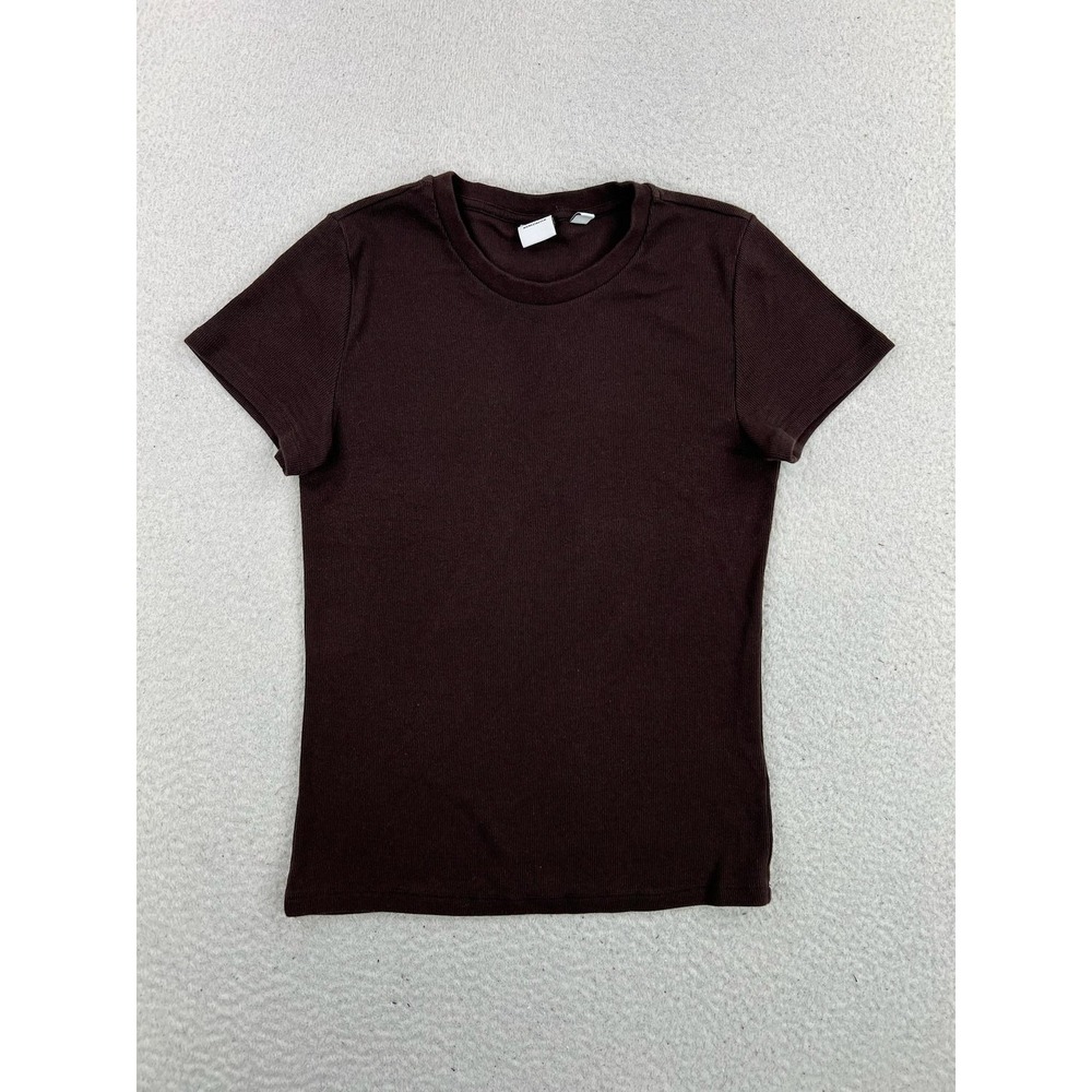 Aritzia Shirt Womens Medium Brown Homestretch Ribbed Short Sleeve Tee Top